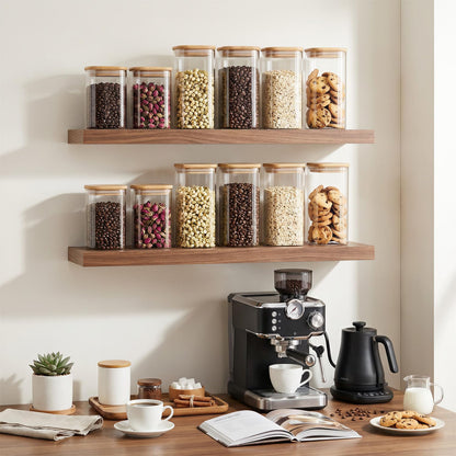 3-Pack 2.2Qt Square Glass Spaghetti Jars with Bamboo Lids, Tall Food Storage Containers for Pantry Organization, Elegant Kitchen Storage Canister for Pasta, Penne, Macaroni, Lasagna, Fusilli