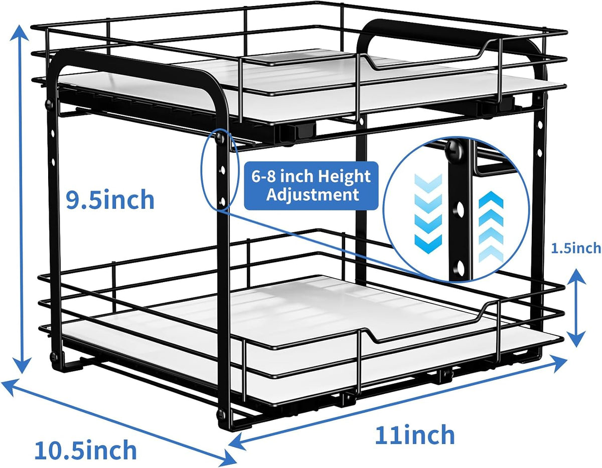 BOIVSHI 2-Tier Spice Rack, Pull Out Cabinet Organizer Spice Racks Height Adjustable Heavy Duty Metal Basket for Inside Cabinets & Pantry Closet(9.5''Wx10.5''Dx9.5''H)