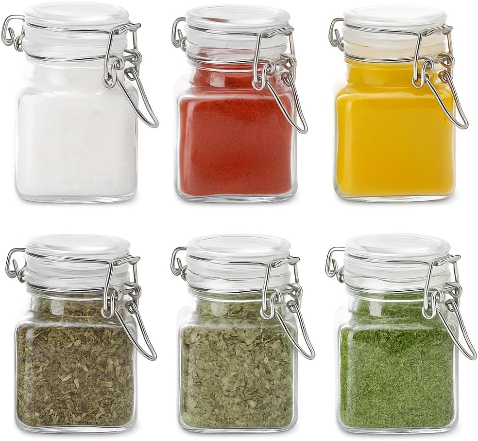 17oz Airtight Glass Jars, 6 Pack Clamp Lid Canisters, Small Food Storage Containers for Spices, Nuts, Snacks, Canning Jar for Jams & Pickling, Pantry Organization