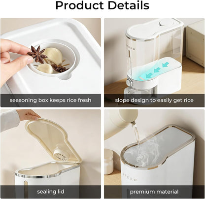 UFORU Rice Dispenser, Rice Storage Container with Measuring Cup for Kitchen Pantry Household, Cereal Dry Food Storage Containers Airtight, Sealed Moisture Proof (Brown 11 Lbs)