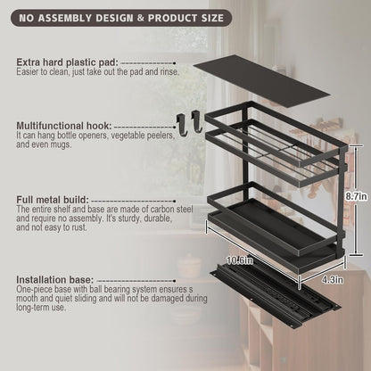 Magheo Pull Out Spice Rack Organizer for Cabinet, Metal Seasoning Organizer Slide Out Spice Storage Shelf No Assembly Vertical Spice Rack Pullout for Kitchen & Bahthroom No Drill(2 Tier,Black)