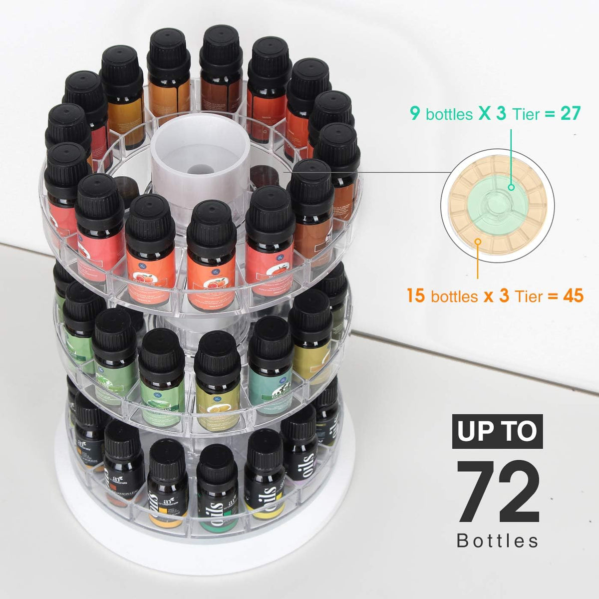 J JACKCUBE DESIGN Rotating Essential Oil Display Stand Spinning Rack for 75 Bottles(up to 120) Organizer 5 Tier Storage Holder -MK505A (5 Tier)