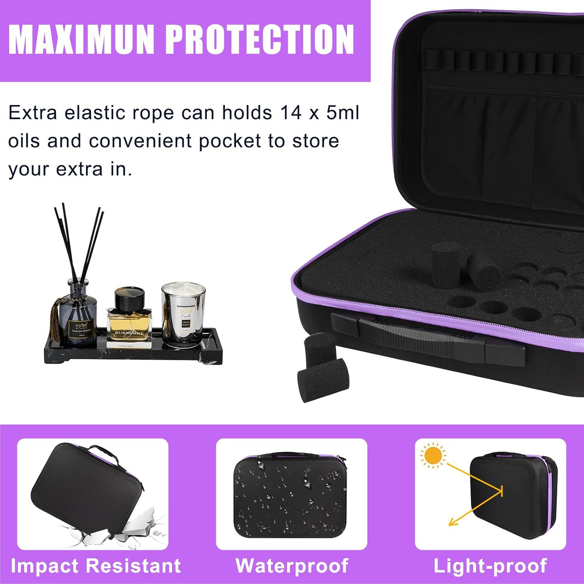 Essential Oil Storage Holder Organizer Carrying Case - 30 Bottles | Hard Shell Essential Oils Box Holds 5ml 10ml 15ml Bottle Travel Bag with Labels & Foam Insert for doTERRA & Young Living