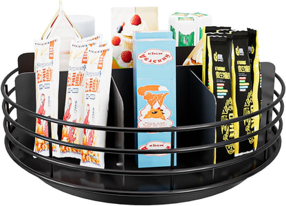 Snack Organizer - Versatile Snack Storage 2 Tier Lazy Susan with Convenient Grab-and-Go Design, Wood and Metal Snack Holder for Home, Office, Breakroom, 12.13" L x 12.13" W x 12.56" H