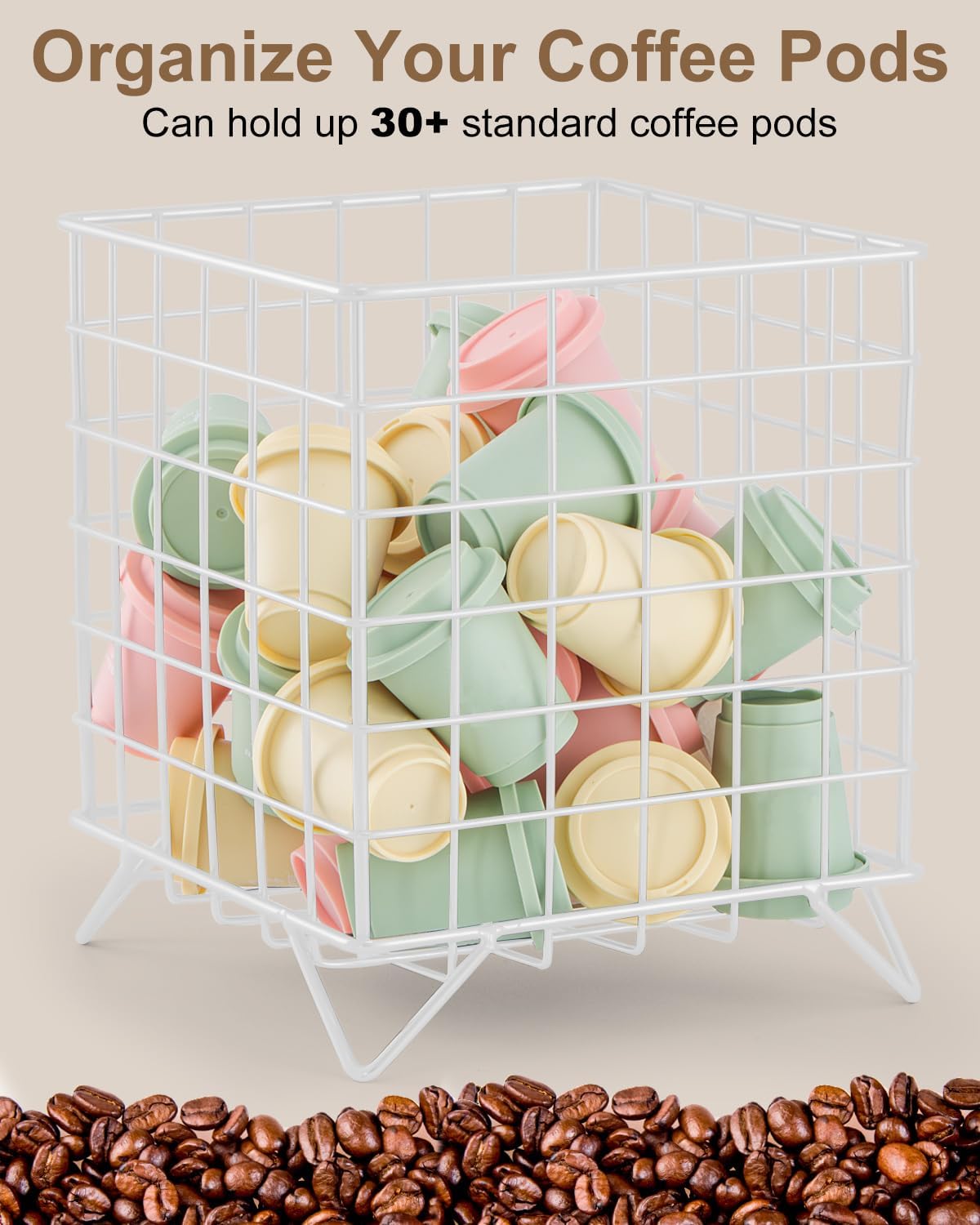 FantasyLife K Cup Holder Organizer, 5.3" x 5.3" x 6.3" Coffee Pod Storage Basket, Coffee Bar Accessories Metal Basket, Large Capacity Countertop Organizer for Kitchen Counter & Office Desktop (Gold)