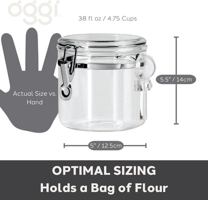 OGGI Clear Canister Airtight 28oz - Clamp Lid & Spoon - Airtight Food Storage Containers, Ideal for Kitchen & Pantry Storage of Bulk, Dry Food Including Flour, Sugar, Coffee, Rice, Tea, Spices & Herbs