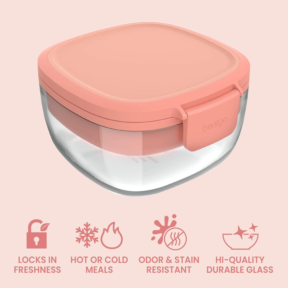 Bentgo Glass Prints Salad Container - 7.6-Cup Tinted Glass Salad Bowl with Airtight Lid, Leak-Proof Sauce Container, 4-Compartment Bento Meal Prep Tray & Reusable Fork (Floral Maximalist - Sea)