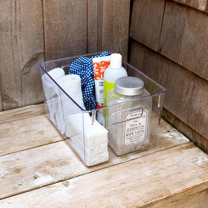 Isaac Jacobs 3-Pack Large Clear Storage Bins with Handles, Plastic Organizer for Home, Room, Office, Fridge, Kitchen/Pantry Non-Slip Container Set, Food Safe, BPA Free (3-Pack, Large)