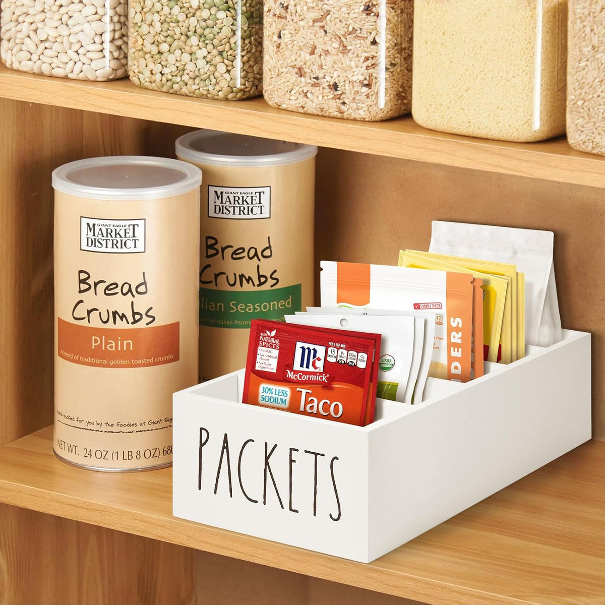 Seasoning Packet Organizer, Spice Packet Storage Organizer with 5 Compartments, Wooden Food Packet Organizer, Caddy Storage for Kitchen Pantry Cabinet, Modern Kitchen Organization Bins(Black)