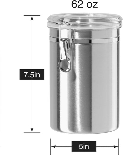 Oggi Stainless Steel Kitchen Canister 152 fl oz - Airtight Clamp Lid, Clear See-Thru Top - Ideal for Kitchen Storage, Food Storage, Pantry Storage. Jumbo Size 8" x 8".