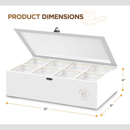 Tea Bag Organizer with Drawer - Bamboo Tea Box Organizer, 8-Compartment Tea Storage Box with Acrylic Lid and Magnetic Closure, Tea Box for Kitchen Counter, Gifts for Mom, Wife, Tea Lovers