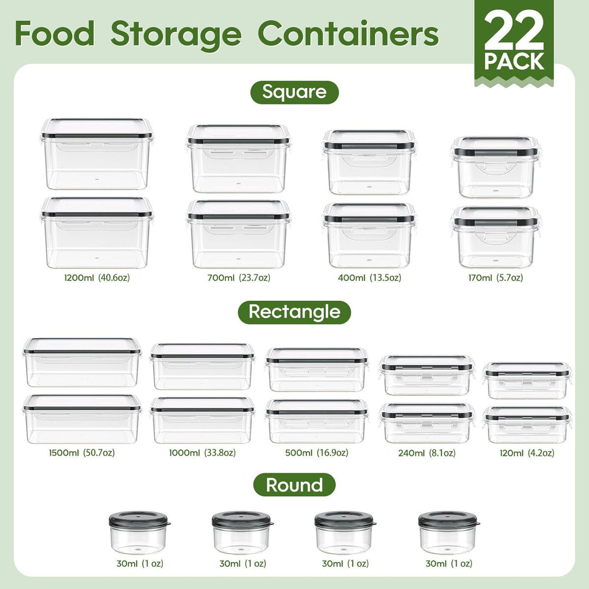 KEMETHY Food Storage Containers with Lids(18 Container & 18 Lid), Plastic Food Containers for Pantry & Kitchen Storage and Organization, BPA-Free, Leak Proof, Reusable with Labels & Pen