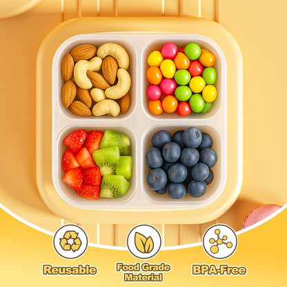 Canfanni 6 Pcs Snack Box Container Set, Reusable 3&4 Compartment Meal Prep Snack Containers for Adults Kids Toddler, BPA-Free Divided Lunchable Container for School, Work and Travel (5 Color)