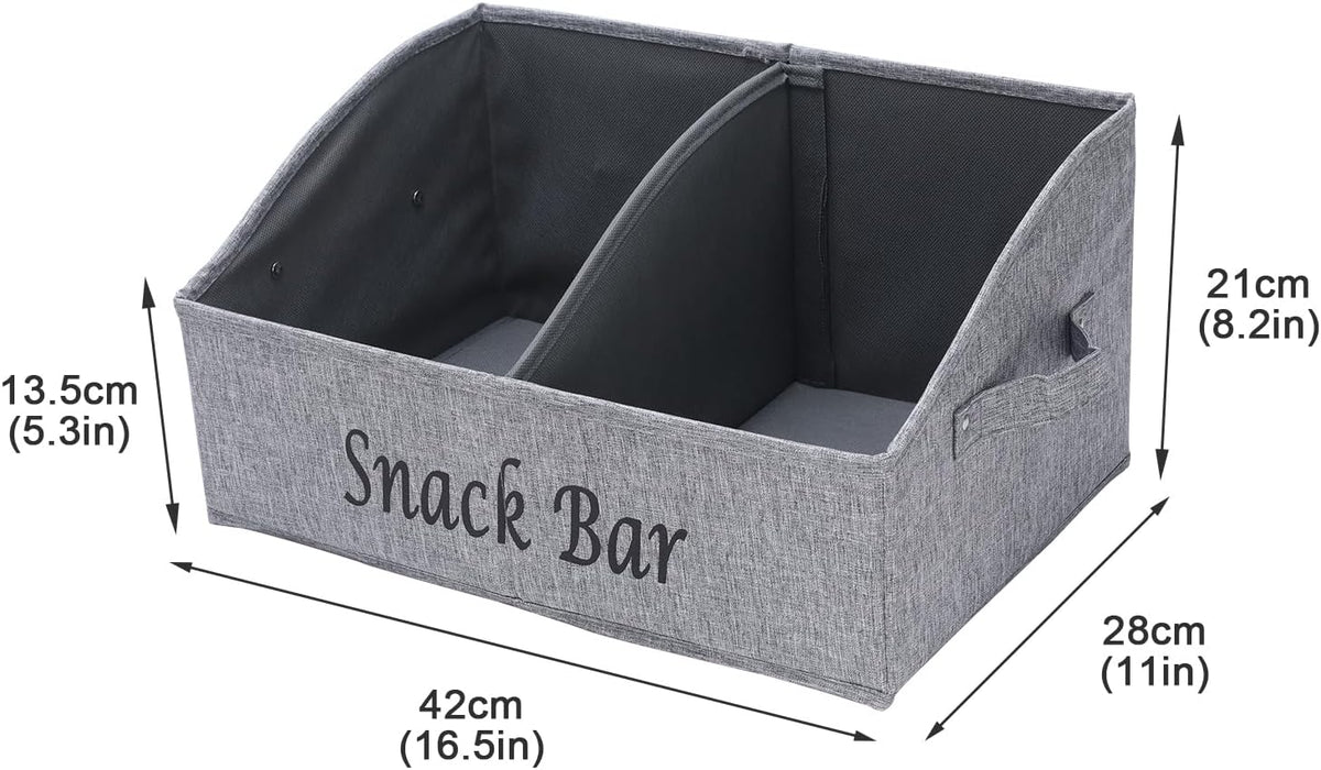 Snack Organizer for Countertop, Fabric Snack Organizer with Handles, 2 Large Compartment Snack Container Snack Basket, Snack Bar Station Decor, Kitchen Pantry Organizer and Storage, Black
