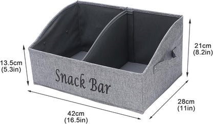 Snack Organizer for Countertop, Fabric Snack Organizer with Handles, 2 Large Compartment Snack Container Snack Basket, Snack Bar Station Decor, Kitchen Pantry Organizer and Storage, Black