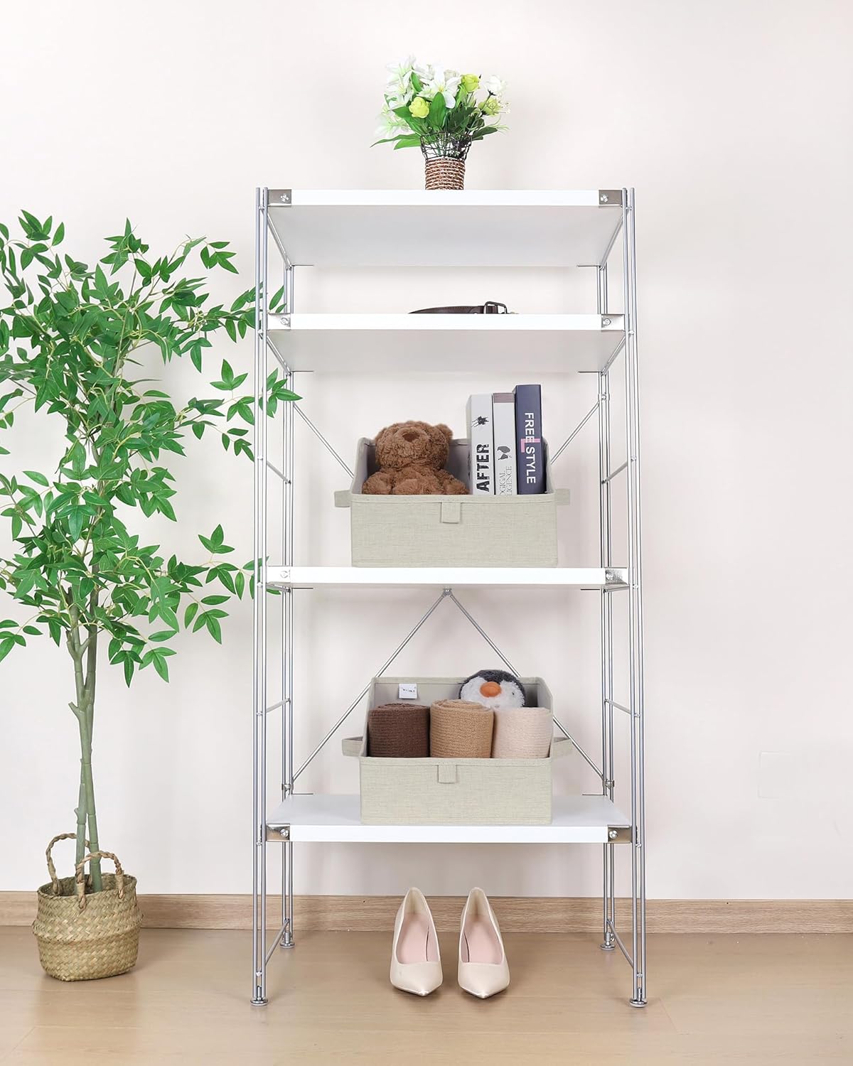 WUIKE Closet Organizers and Storage, Trapezoid Storage Bins, Fabric Closet Bins with Handles, Foldable Storage Baskets for Clothes, Purse, Blanket, Herringbone Gray, Extra Large