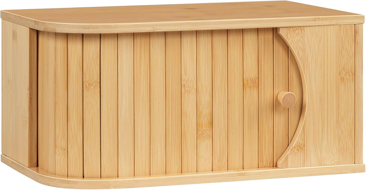 HOOBRO Bread Box, Bamboo Bread Box for Kitchen Countertop, Corner Bread Box with Roller Door, Bread Storage Container, Bamboo Food Storage Cabinet, for Kitchen, Dining Room, Natural YL20MB01