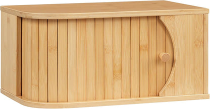HOOBRO Bread Box, Bamboo Bread Box for Kitchen Countertop, Corner Bread Box with Roller Door, Bread Storage Container, Bamboo Food Storage Cabinet, for Kitchen, Dining Room, Natural YL20MB01