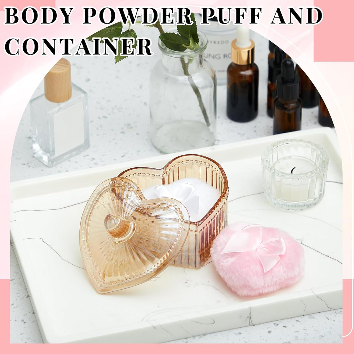 Tioncy 3 Pcs Large Body Powder Puff and Container Valentine's Day gift Powder Container with Puff Crystal Case Soft Washable Reusable Velour Face Body Glitter Wet Dry Makeup (Classic,Clear)