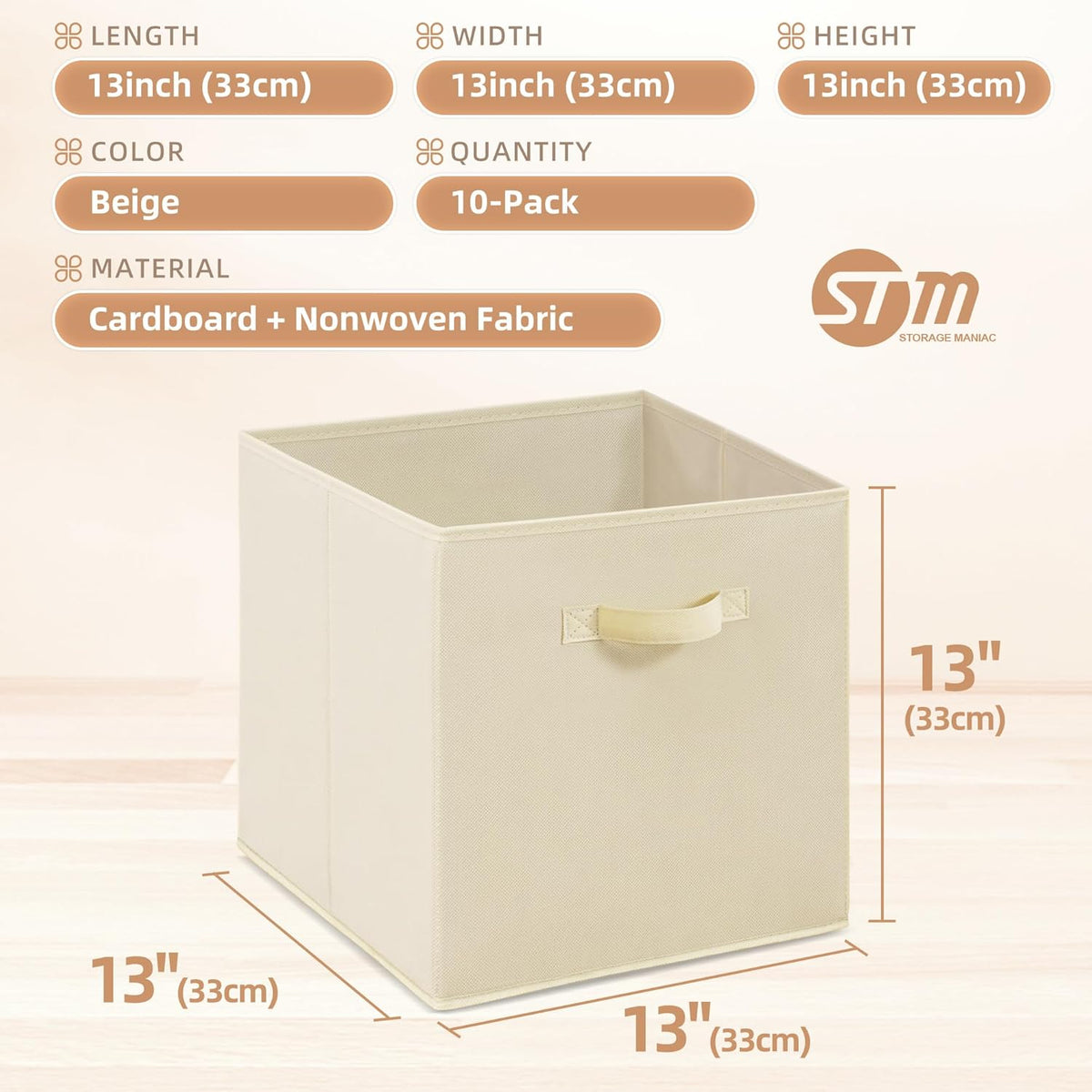 STORAGE MANIAC Storage Cubes, 11 Inch Durable 6 Pack Fabric Foldable Collapsible Bins with Handles for Organization, Closet, Shelves, Offices, Toys, Black