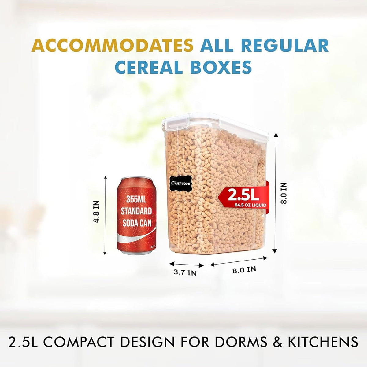 Shazo 2 Pack (15.4 Oz Cereal Capacity) Small Airtight Cereal Containers Storage with Lids, Perfect Space Saving BPA-Free Plastic Container, Pantry Organization and Canister for Rice, Sugar & Flour