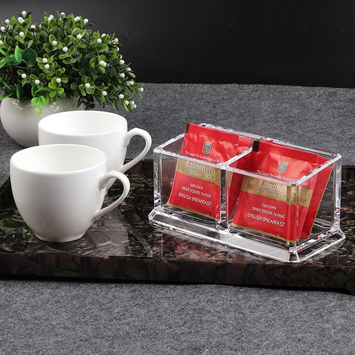 Clear Acrylic Two Lattices Tea Bags Holder Coffee Sugar Bag Case Guest Room Storage Boxes YTBH-001