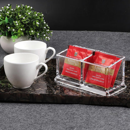 Clear Acrylic Two Lattices Tea Bags Holder Coffee Sugar Bag Case Guest Room Storage Boxes YTBH-001