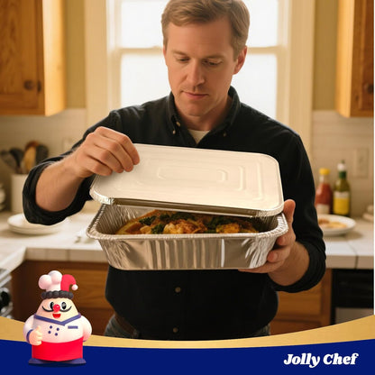 JOLLY CHEF 9x13 Aluminum Pans with Lids - Disposable Foil Food Containers with Lids for Cooking, Heating, Storing, Prepping Food- Thanksgiving, Christmas, Parties