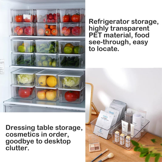 3 Pack Storage Organizer Bins, Plastic Desk Storage Bins Food Storage Organizer with 4 Slots for Pantry, Kitchen, Fridge, Cabinet Packets, Snacks, Pouches, Spice Packets