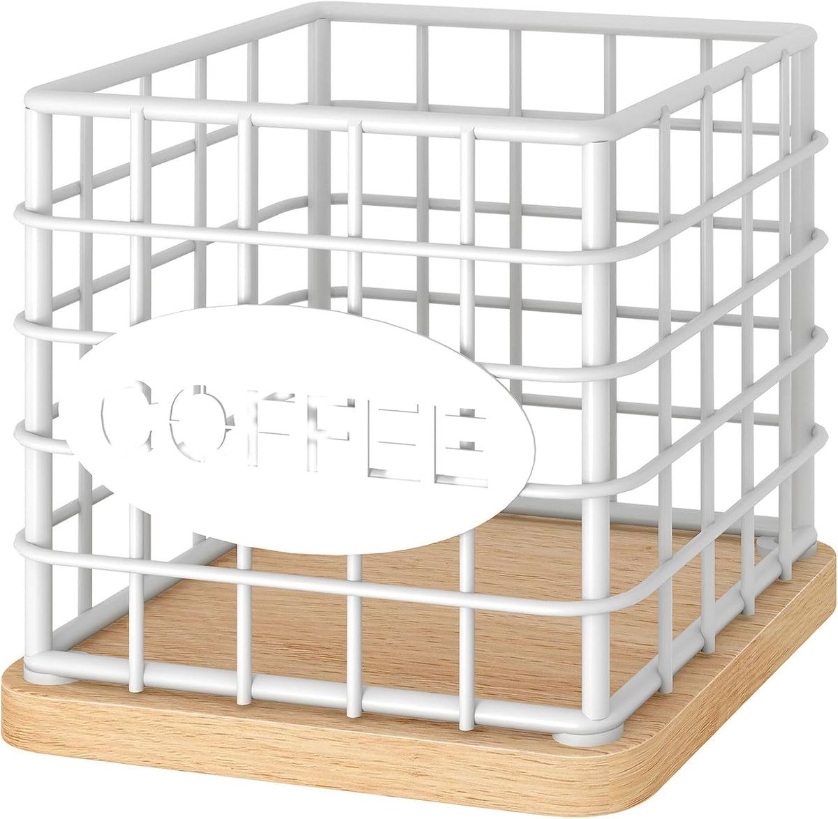 YATINEY Coffee Pod Holder for K Cup, Large Capacity Coffee Pod Organizer, Versatile Coffee Capsule Storage Basket with Wooden Base, White KH10WN