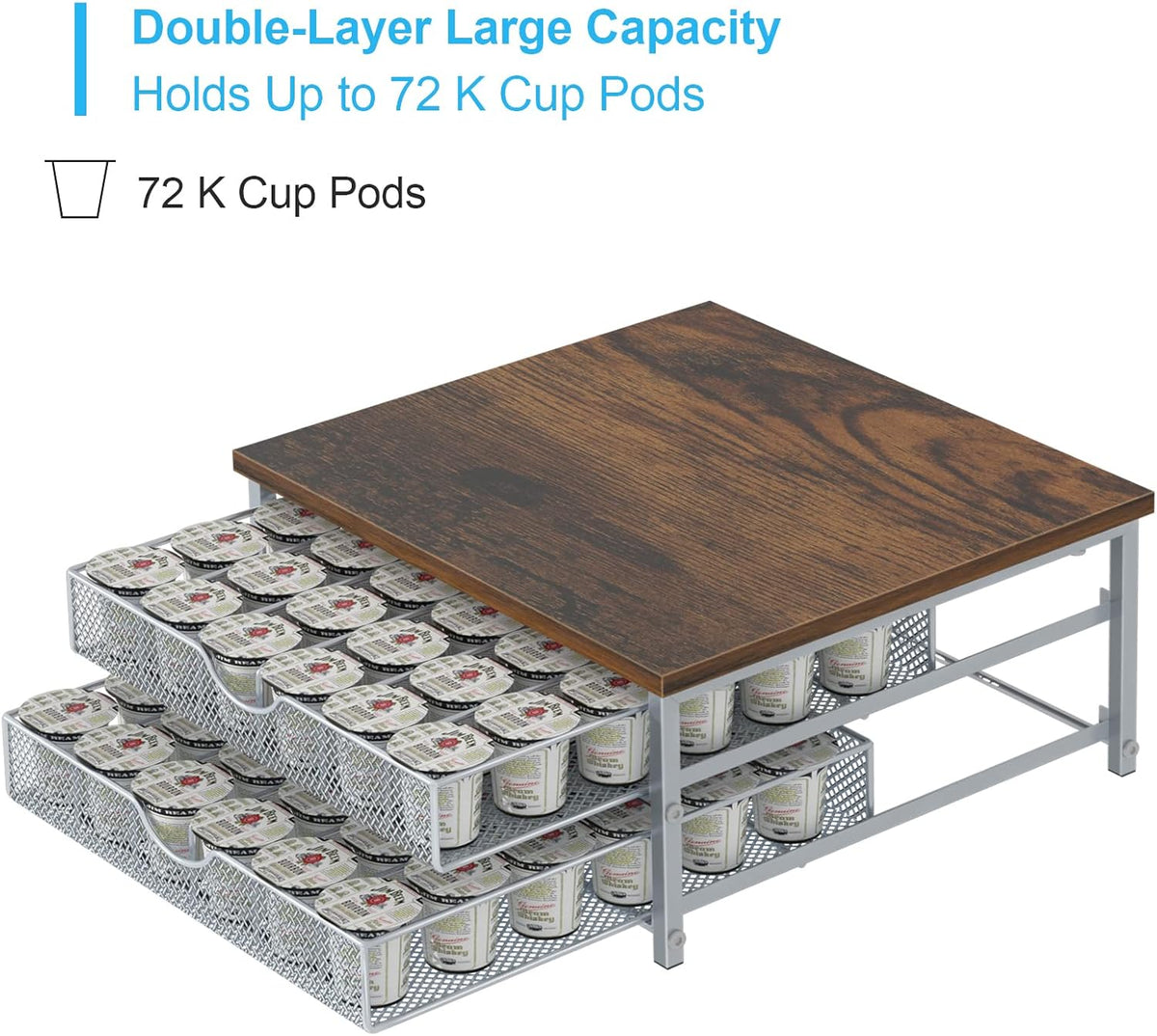 Coffee Pod Holder For Counter, Coffee Pod Drawer for K Cup Storage Drawer Holder, 72 Capacity Pods Storage Organizer Cups Capsule with Sliding Baskets for Coffee Station, Black