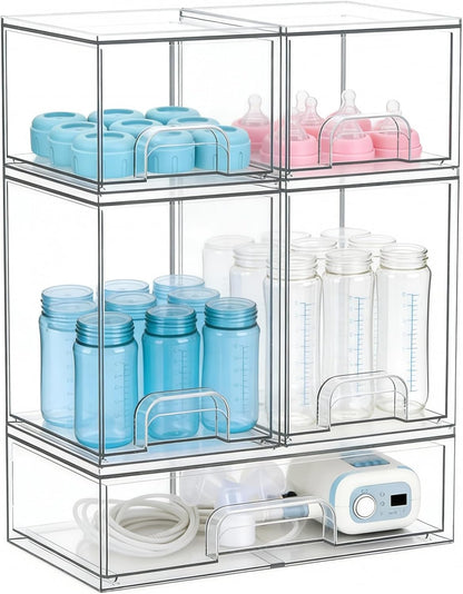 Baby Bottle Organizer, Large Capacity Stackable Acrylic Storage with Non-Slip Pads, for Baby Bottles, Pump Parts, Kitchen Countertop, Pantry, Vanity