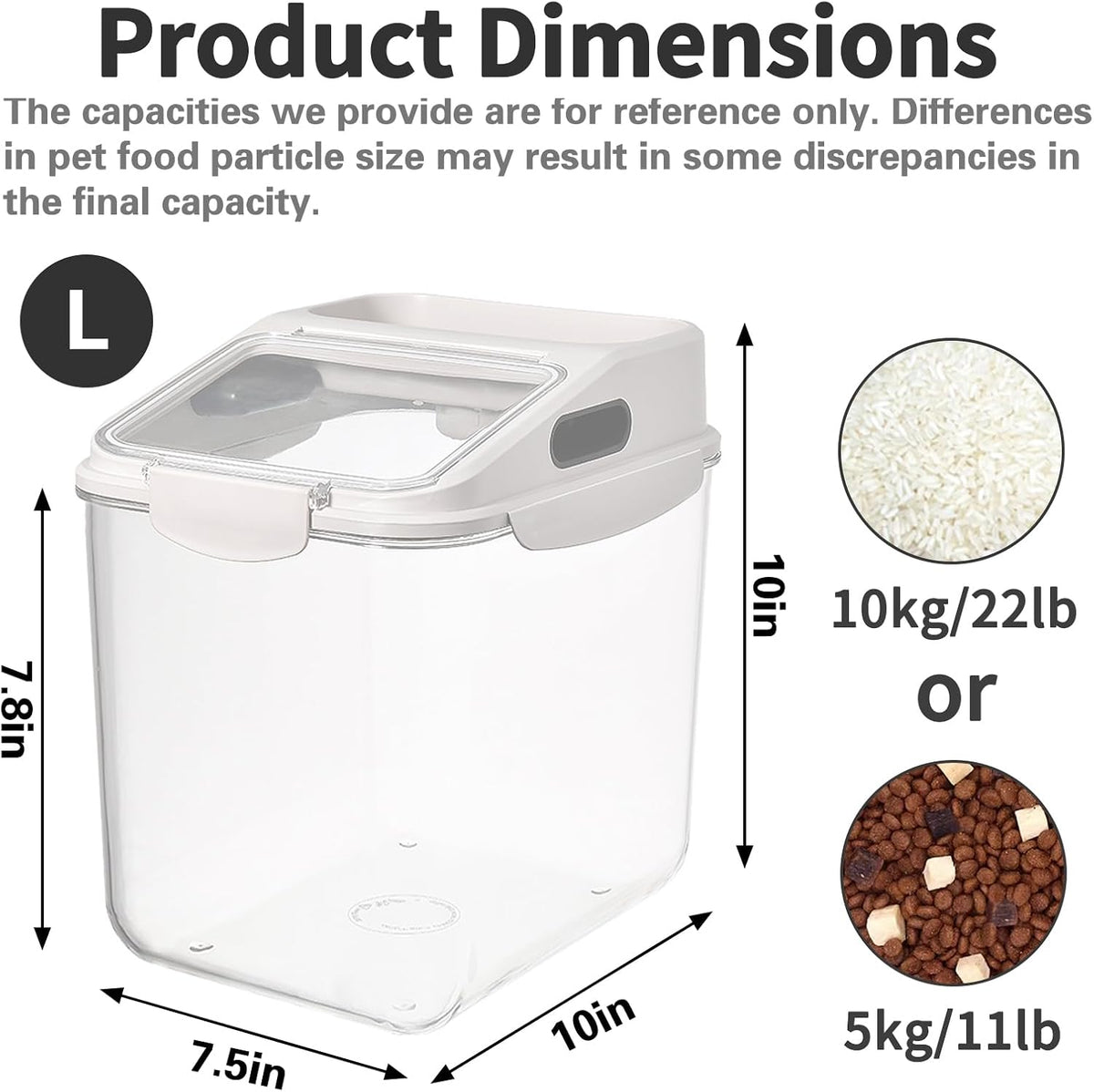 Fhiny 5.5LB Dog Food Storage Container, Airtight Pet Treat Bin Translucent Dry Food Grain Storage Barrels Sealed Bucket Moisture-Proof Plastic Cat Puppy Food Bin with Seal Locking Lid Keep Fresh