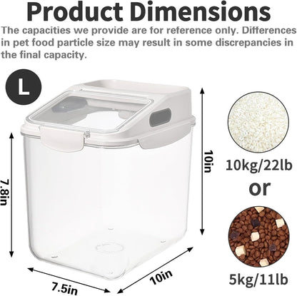 Fhiny 5.5LB Dog Food Storage Container, Airtight Pet Treat Bin Translucent Dry Food Grain Storage Barrels Sealed Bucket Moisture-Proof Plastic Cat Puppy Food Bin with Seal Locking Lid Keep Fresh