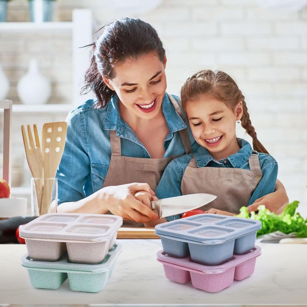 LCHLZZ Snack Containers, Divided Bento Snack Box, 4 Compartments Reusable Meal Prep Lunch Containers for Kids Adults, Food Storage Containers for School Work Travel