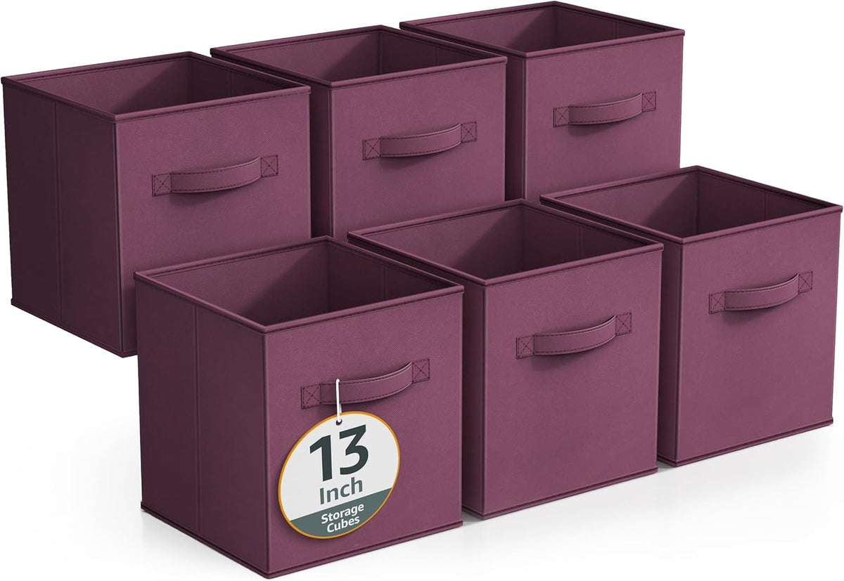 Sorbus Foldable Storage Cubes - 6 Fabric Baskets for Organizing Pantry, Closet, Shelf, Nursery, Playroom, Toy Box, Cubby -11 Inch Dual Handle Collapsible Closet Organizers and Storage Bins (Navy Blue)