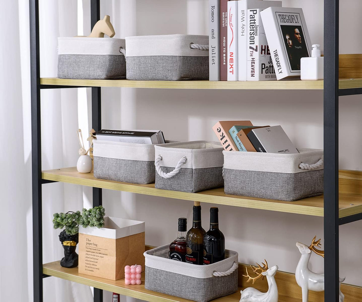 Fabric Storage Bins 12x8x5 inch [6-Pack] with Rope Handles - Decorative Baskets for Organizing