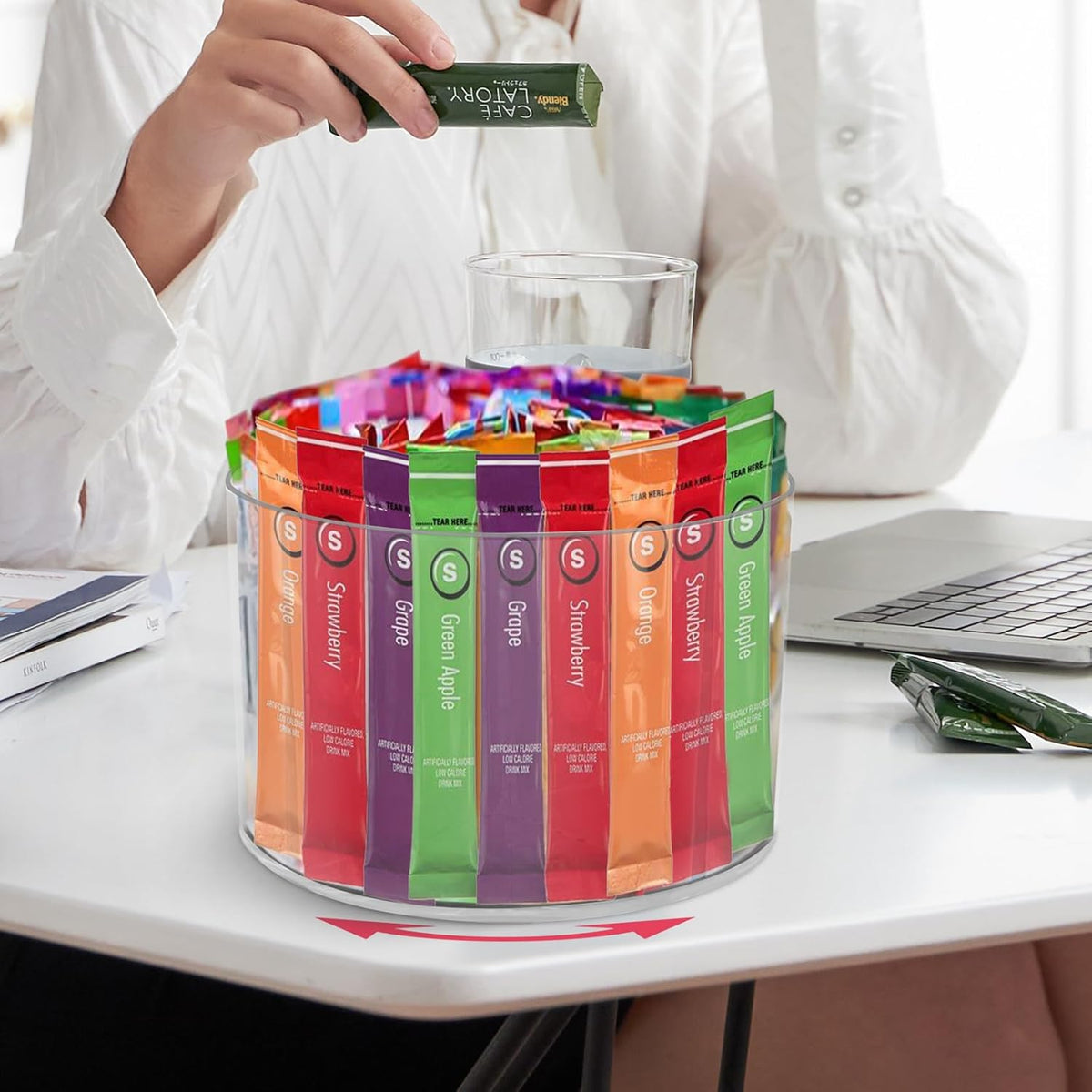 Drink Packet Organizer For Powdered Drink Mix,Powder Packet,Water Packet,Water Flavor Packet,Lazy Susan Organizer Rotating Holder for Drink Mix Necessities（Square）