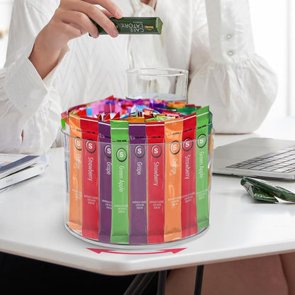 Drink Packet Organizer For Powdered Drink Mix,Powder Packet,Water Packet,Water Flavor Packet,Lazy Susan Organizer Rotating Holder for Drink Mix Necessities（Square）
