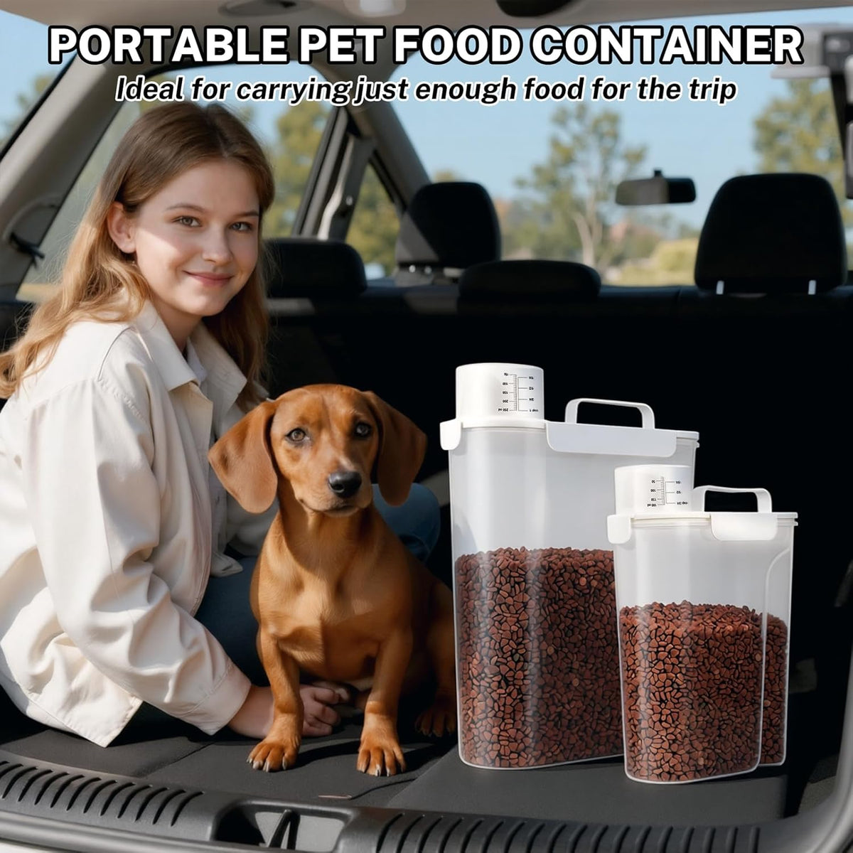Dog Cat Food Storage Container 3-5lb, Pet Food Container Airtight with Large Spout & Cup, BPA-Free Plastic Food Dispenser for Pet Food, Bird Seed, Rice, Flour (Pink (3L-1pack))