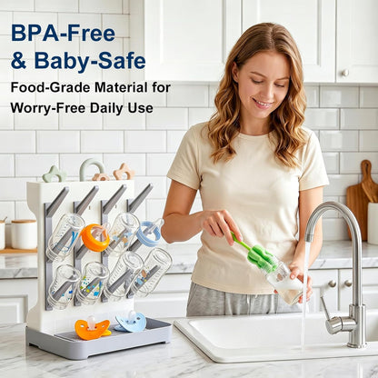 GoMaihe Baby Bottle Drying Rack: Space Saving Vertical Bottle Dryer Holder - Newborn Accessories Storage Stand Organize Brushes Pacifiers on Countertop - BPA-Free - Gray