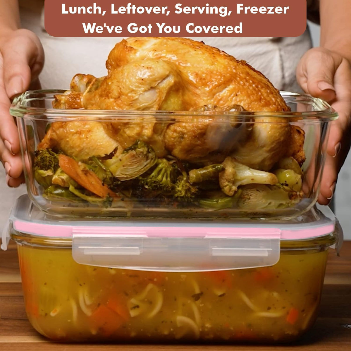 8 Cups/ 63 Oz 4 Piece (2 containers + 2 Lids) Large Glass Food Storage/ Baking Containers with Locking Lids . Ideal for Storing food, vegetables or fruits. BPA Free & Leak Proof -Microwave, Oven Safe