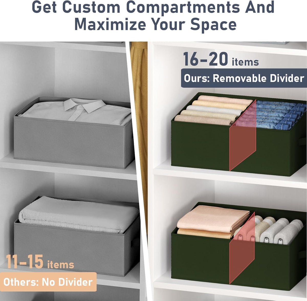 DIMJ Closet Storage Bins - Fabric Storage Baskets for Shelves, Collapsible Closet Organizers and Storage with Handles, Trapezoid Shelf Organization Storage Cubes for Purse, Toys, Books, Towel, Socks