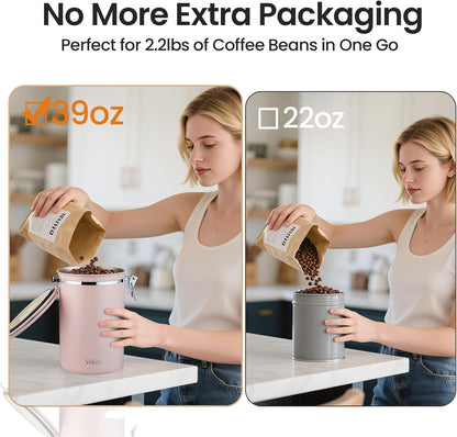 Veken Coffee Canister, 39OZ Large, Mothers Day Gifts For Women, Airtight Stainless Steel Food Storage Container for 2.2lbs Coffee Beans, Ground, Sugar, Tea, Flour, Cereal,Kitchen Bar Accessories,Cream