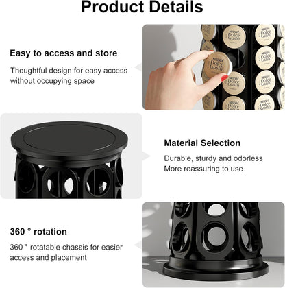 CEHNCEH K Cup Holder, Coffee Pods Holder Storage Organizer Stand Carousel Compatible with 40 Keurig K-Cup Pods, Home or Office Kitchen Counter (Black)