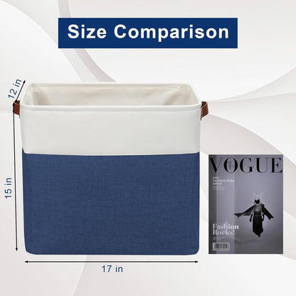Bagnizer Large Fabric Storage Baskets | 50L Storage Bins, Decorative Linen Closet Baskets with Handles for Organizing, Shelf, Toys, Clothes, Home, Office, Nursery, 17x12x15Inches (Grey&White)