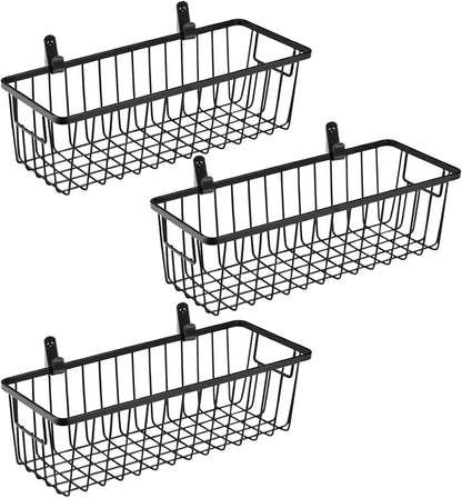 SheeChung Farmhouse Metal Wire Bin Basket with Wall Mount - Small, - Portable Hanging Wall Basket, Rustic Home Storage Organizer for Cabinets, Pantry, Closets, Bathroom, Kitchen,Bedroom(Black)