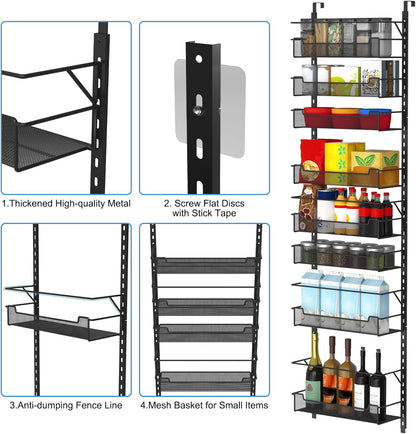 VyGrow 12.3" W Narrow Over the Door Pantry Organizer, 6-Tier Over the Door Organizer with Adjustable Basket, Pantry Door Organization for Pantry Kitchen Storage Room Spice Rack, White