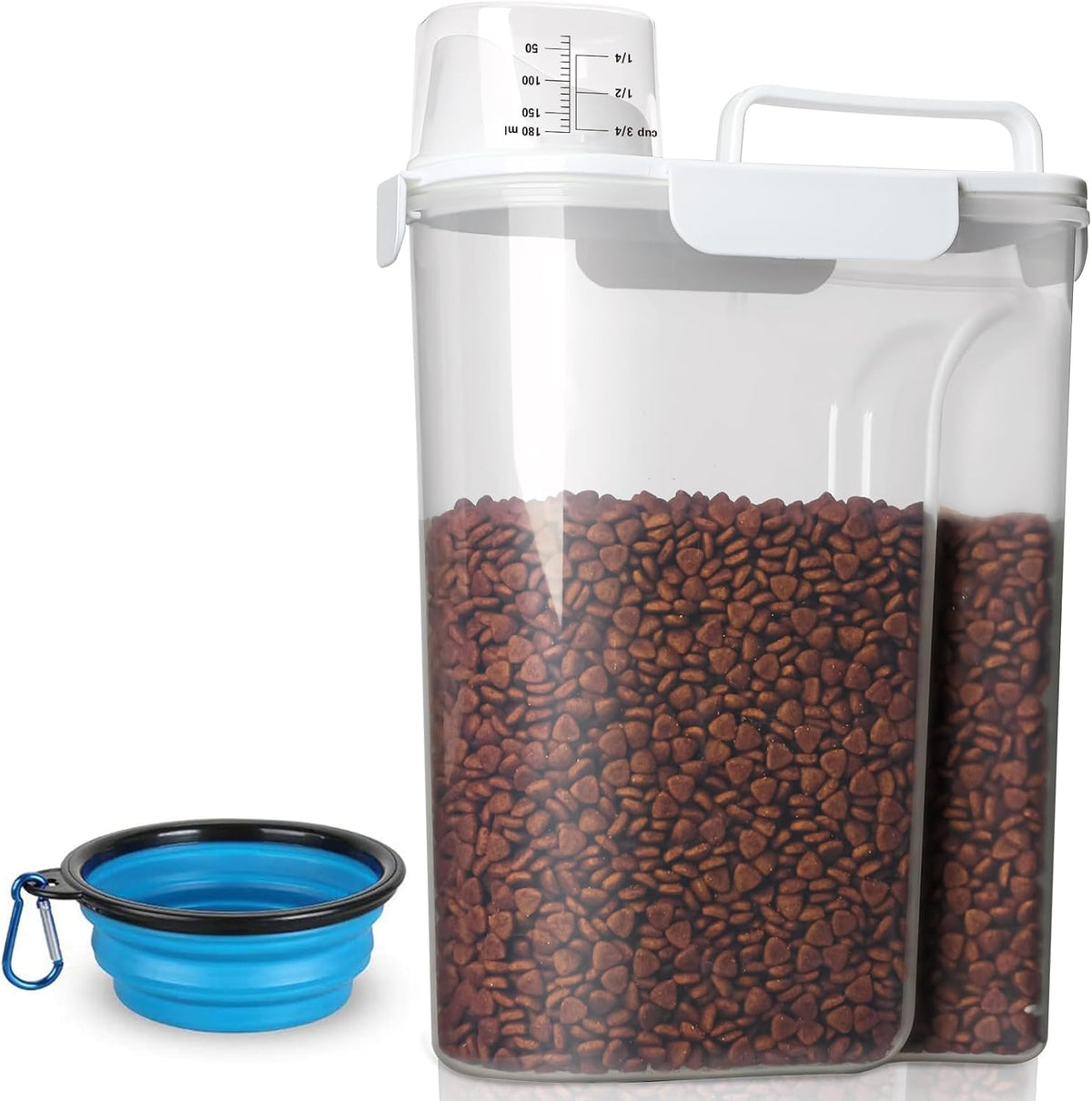 TIOVERY Upgraded Dog Food Storage Container Small, Cat Food Container Airtight, Pet Food Container Dispenser with Pour Spout, Measuring Cup and 4 Seal Buckles for Dogs, Cats, Birds (Grey)