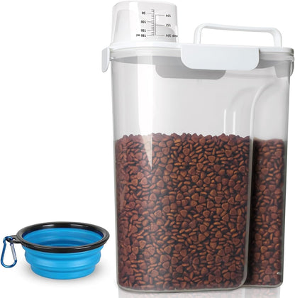 TIOVERY Upgraded Dog Food Storage Container Small, Cat Food Container Airtight, Pet Food Container Dispenser with Pour Spout, Measuring Cup and 4 Seal Buckles for Dogs, Cats, Birds (Grey)